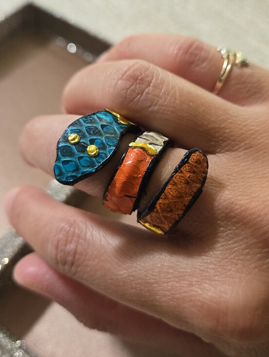 Jewelry - Hand Painted Leather Snake Wrap Ring
